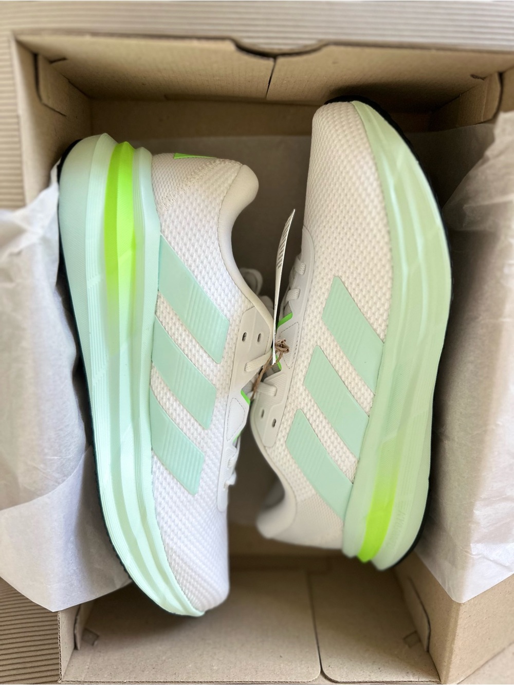 Adidas Women’s Galaxy 7 W - Cloud White / Halo Mint / Lime size 10.5 - Picture 2 of 11